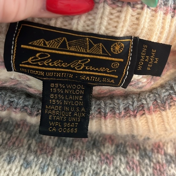Vintage Eddie Bauer Sweater Wool Blend Fair Isle Size Medium Pastel - Picture 6 of 7